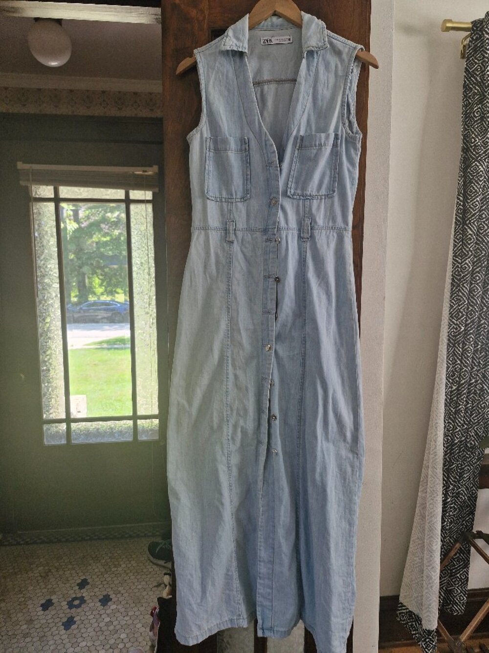 Zara denim maxi sleeveless shirt dress ALTERED